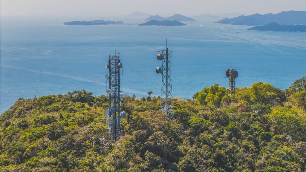 Feb 9 2025 Communications Towers on Hilltop Overlooking a Scenic Ocean